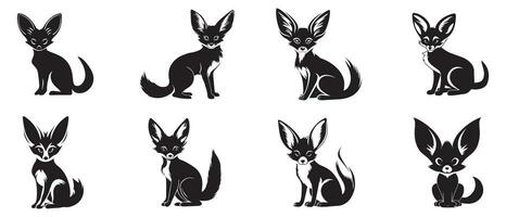 Fox set black and white vector illustration isolated on background.