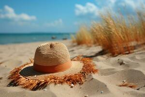 AI generated Straw hat on the sand beach professional photography photo