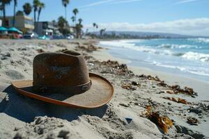 AI generated Straw hat on the sand beach professional photography photo