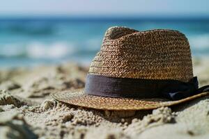 AI generated Straw hat on the sand beach professional photography photo