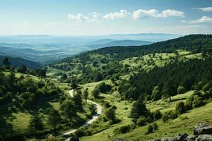 AI generated at the edge of the forest winding road stretches back professional photography photo