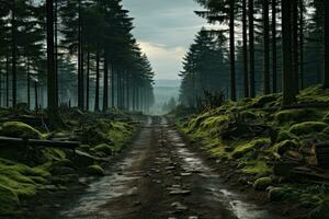 AI generated at the edge of the forest winding road stretches back professional photography photo