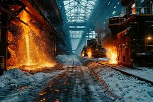 AI generated stock photo inside a steel smelting factory professional photography