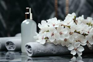 AI generated toiletries and bath accessories professional photography photo