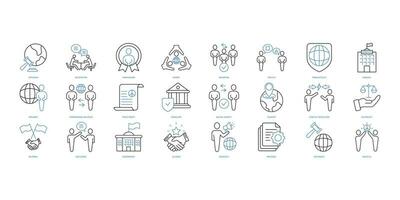 Diplomacy icons set. Set of editable stroke icons.Vector set of Diplomacy vector