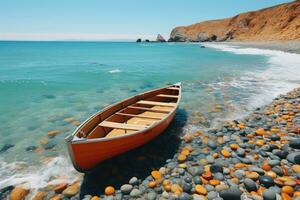 AI generated beautiful seascape beach ocean with colorful boats professional photography photo