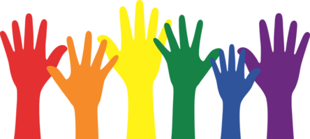 Silhouette von Regenbogen farbig Hände. lgbt Konzept. png