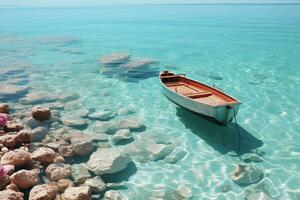 ai generado hermosa marina playa Oceano con vistoso barcos profesional fotografía foto