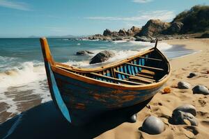 AI generated beautiful seascape beach ocean with colorful boats professional photography photo