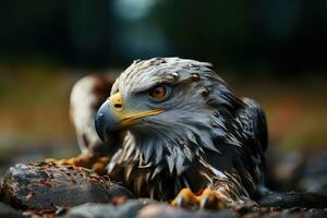 AI generated Aggressive eagle closeup image head and claws generative AI photo