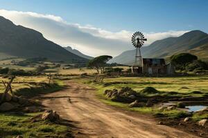 AI generated wooden house at the foot of the mountain professional photography photo