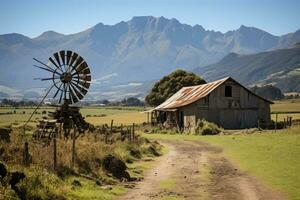 AI generated wooden house at the foot of the mountain professional photography photo