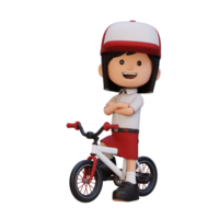 3D girl character ride bike go to school png
