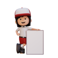 3D girl character holding a blank placard png