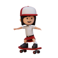 3d menina personagem passeio skate png