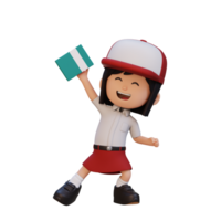 3D happy girl character holding book png