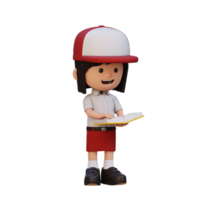 3d content fille personnage en train de lire livre png