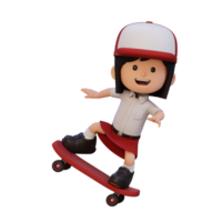 3d ragazza personaggio cavalcata skateboard png