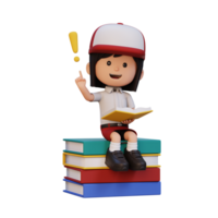 3d niña personaje obtener un idea cuando leyendo un libro png