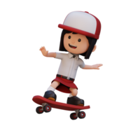 3d meisje karakter rijden skateboard png