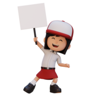 3D girl character holding a blank placard png
