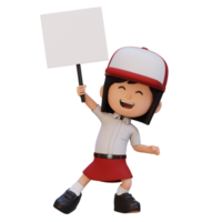 3d menina personagem segurando uma em branco cartaz png