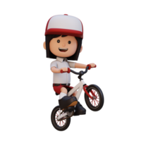 3D girl character ride bike go to school png