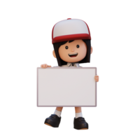 3D girl character holding a blank placard png