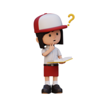 3D girl character get confused when reading a book png