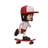 3d niña personaje paseo patineta png