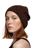 AI generated a young woman with freckles in a beanie png