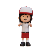 3D girl character give a thumbs up with cute happy face png