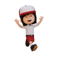 3D cute girl in jumping pose png