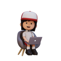 3d menina personagem trabalhando em uma computador portátil png