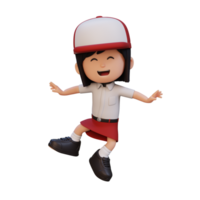 3D cute girl in jumping pose png