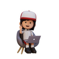 3D girl Character working on a Laptop png