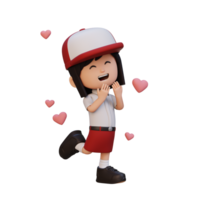 3D cute girl character in love png