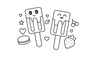 Kawaii coloring book with ice cream vector