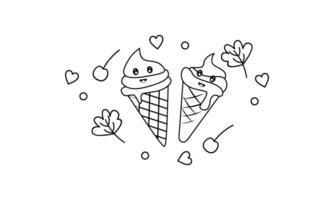 Kawaii coloring book with ice cream vector