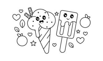 Kawaii coloring book with ice cream vector