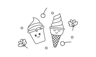 Kawaii coloring book with ice cream vector