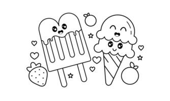 Kawaii coloring book with ice cream vector