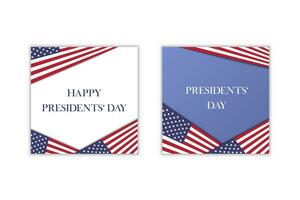 Happy Presidents Day square posters set. American flag backgrounds for social media post. USA national February holiday. Vector illustration with text