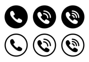 Phone call ring icon set. Calling symbol vector in on black circle