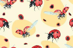 Seamless pattern of ladybug painted in watercolor.Background ladybug.Cute enamored insect.For fabric and wallpaper.Natural Vantage Pattern Background.Insect hand drawn realistic bug. vector