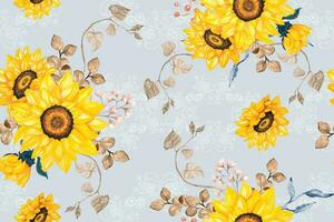 Seamless pattern of sunflower bouquets on a pastel background.Watercolor Illustration hand drawing.The design of the pattern of fabric destruction with natural patterns. vector