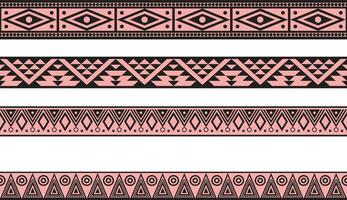 Vector set of pink and black Native American ornamental seamless borders. Framework of the peoples of America, Aztecs, Maya, Incas