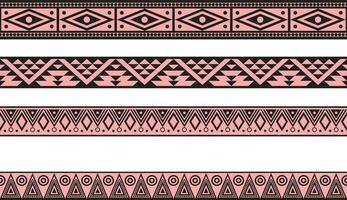 Vector set of pink and black Native American ornamental seamless borders. Framework of the peoples of America, Aztecs, Maya, Incas