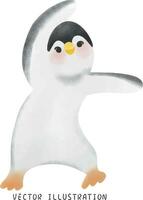 hilado pingüinos en invierno mundo maravilloso encantador dibujado a mano acuarela Arte vector