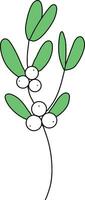 Mistletoe is drawn with simple lines, Beautiful mistletoe green leaves. decorate cards for Christmas New Year.consisting of mistletoe leaves and white berries. vector